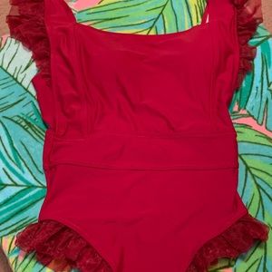 Dark red classy bow bathing suit